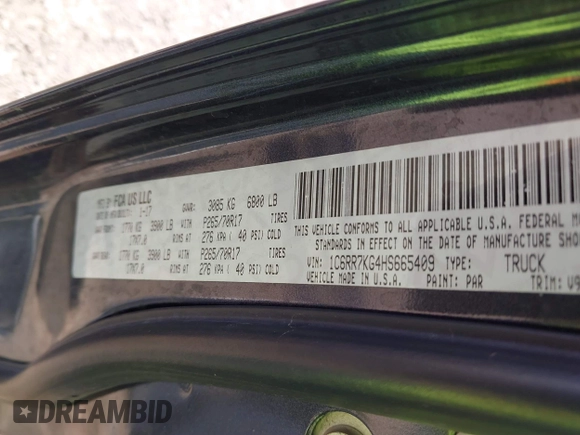 2017 Ram 1500 Express z VIN 1C6RR7KG4HS665409, wystawiony jako IAAI lot #41674384 z przebiegiem 89 187 mil mil oraz . Historia ofert i sprzedaży dostępna na DreamBid. Obrazek 9.