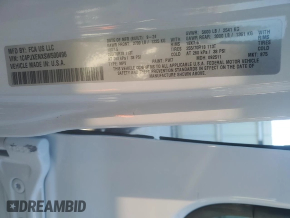 2025 Jeep Wrangler Sahara with VIN 1C4PJXENXSW500496, listed as a Copart auction lot 41934515 with 6,265 mi miles and Salvage Title. Bid and sale history available at DreamBid. Image 13.