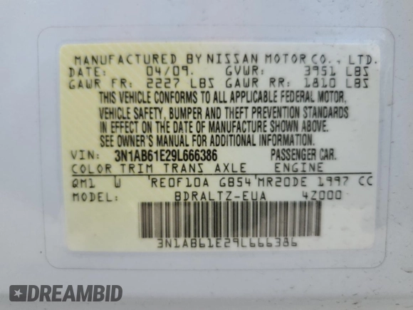 2009 Nissan Sentra SL с VIN 3N1AB61E29L666386, выставлен на аукционе Copart как лот 54661595 с пробегом 74 887 миль миль и Списание • Salvage title. История ставок и продаж доступна на DreamBid. Изображение 14.
