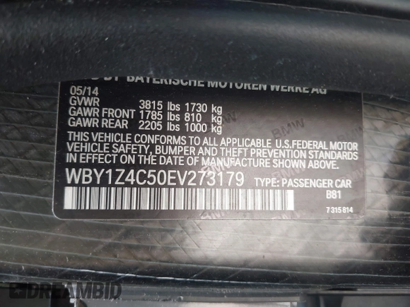 2014 BMW i3 с VIN WBY1Z4C50EV273179, выставлен на аукционе IAAI как лот 42419467 с пробегом 84 170 миль миль и . История ставок и продаж доступна на DreamBid. Изображение 9.