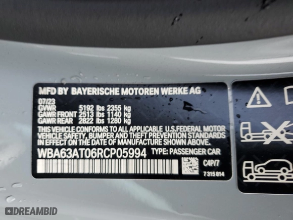 2024 BMW 4 Series M440i xDrive with VIN WBA63AT06RCP05994, listed as a Copart auction lot 62068824 with 0 mi miles and Salvage Title. Bid and sale history available at carsss.com. Image 14.