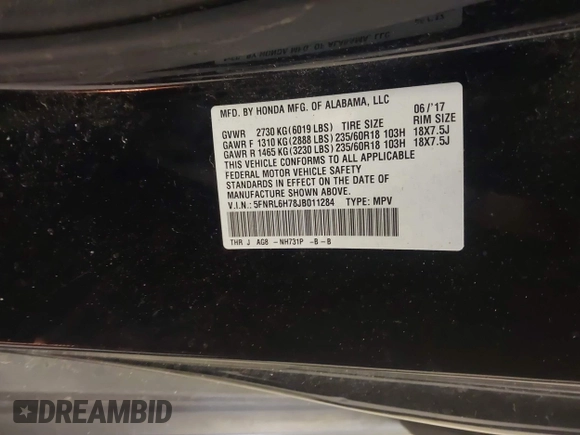 2018 Honda Odyssey EX-L with VIN 5FNRL6H78JB011284, listed as a IAAI auction lot 42000640 with 154,252 mi miles and . Bid and sale history available at DreamBid. Image 9.