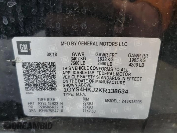 2019 Cadillac Escalade ESV Luxury with VIN 1GYS4HKJ2KR138634, listed as a Copart auction lot 53454755 with 104,098 mi miles and Salvage title. Bid and sale history available at DreamBid. Image 14.