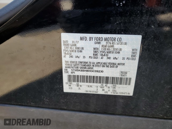 2017 Ford Explorer with VIN 1FM5K8BH8HGC09230, listed as a Copart auction lot 55287965 with 94,713 mi miles and Salvage Title. Bid and sale history available at carsss.com. Image 14.