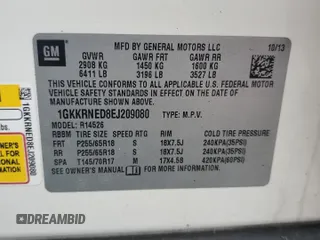 2014 GMC Acadia SLE z VIN 1GKKRNED8EJ209080, wystawiony jako Copart lot #60430145 z przebiegiem 184 469 mil mil oraz Czysty tytuł • Clean title. Historia ofert i sprzedaży dostępna na DreamBid. Obrazek 13.