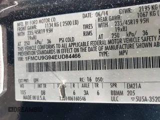2014 Ford Escape SE with VIN 1FMCU9G94EUD84466, listed as a IAAI auction lot 42645080 with 135,535 mi miles and . Bid and sale history available at DreamBid. Image 9.