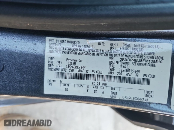2015 Ford Fiesta SE with VIN 3FADP4BJ8FM135510, listed as a Copart auction lot 49908925 with 121,890 mi miles and Clean Title. Bid and sale history available at DreamBid. Image 10.