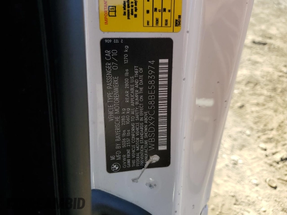 2011 BMW M3 with VIN WBSDX9C58BE583974, listed as a Copart auction lot 76848184 with 59,661 mi miles and Salvage Title. Bid and sale history available at carsss.com. Image 14.