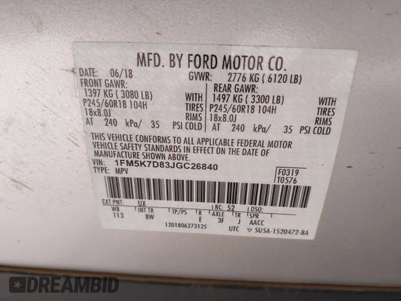 2018 Ford Explorer XLT с VIN 1FM5K7D83JGC26840, выставлен на аукционе IAAI как лот 42248170 с пробегом 128 599 миль миль и . История ставок и продаж доступна на DreamBid. Изображение 9.