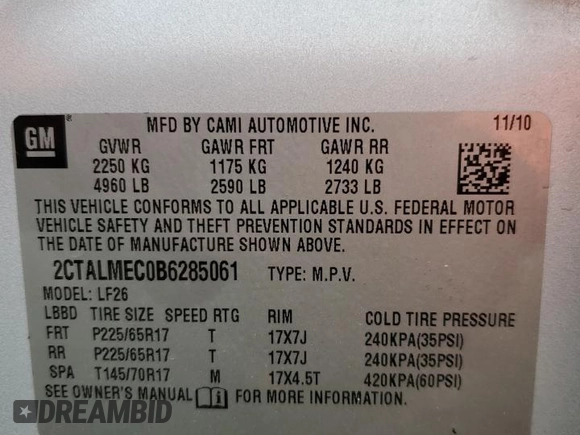 2011 GMC Terrain SLE-1 с VIN 2CTALMEC0B6285061, выставлен на аукционе Copart как лот 51234945 с пробегом 145 022 миль миль и Списание • Salvage title. История ставок и продаж доступна на DreamBid. Изображение 15.
