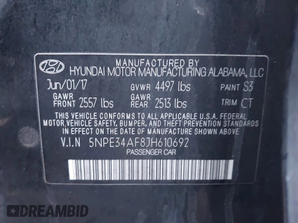 2018 Hyundai Sonata Limited with VIN 5NPE34AF8JH610692, listed as a IAAI auction lot 41503265 with 137,599 mi miles. Bid and sale history available at carsss.com. Image 9.