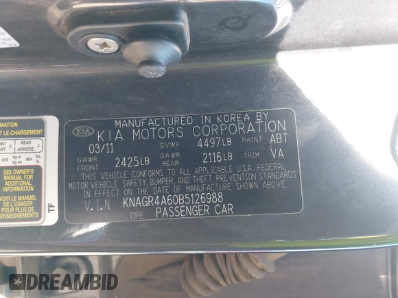 2011 Kia Optima SX z VIN KNAGR4A60B5126988, wystawiony jako IAAI lot #42313244 z przebiegiem 152 661 mil mil oraz . Historia ofert i sprzedaży dostępna na DreamBid. Obrazek 9.