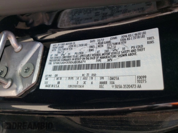 2013 Ford Escape SEL with VIN 1FMCU0HX0DUB36271, listed as a Copart auction lot 52436755 with 67,504 mi miles and Clean Title. Bid and sale history available at carsss.com. Image 13.