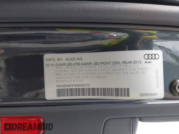 2019 Audi A4 Premium Plus z VIN WAUENAF47KA056731, wystawiony jako IAAI lot #42146427 z przebiegiem 32 342 mil mil oraz . Historia ofert i sprzedaży dostępna na DreamBid. Obrazek 9.