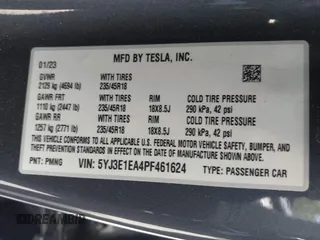 2023 Tesla Model 3 z VIN 5YJ3E1EA4PF461624, wystawiony jako IAAI lot #42433789 z przebiegiem 22 182 mil mil oraz . Historia ofert i sprzedaży dostępna na DreamBid. Obrazek 9.