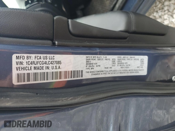 2020 Jeep Grand Cherokee High Altitude with VIN 1C4RJFCG4LC427085, listed as a Copart auction lot 51083235 with 82,832 mi miles and Salvage title. Bid and sale history available at DreamBid. Image 12.