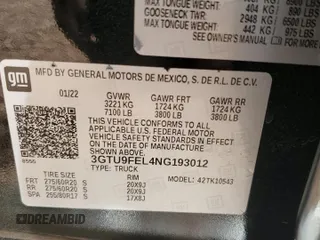 2022 GMC Sierra 1500 Limited Denali with VIN 3GTU9FEL4NG193012, listed as a Copart auction lot 48065015 with 97,462 mi miles and Non Repairable. Bid and sale history available at carsss.com. Image 12.