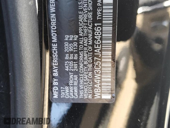 2018 BMW 4 Series 430i with VIN WBA4W3C57JAE64861, listed as a Copart auction lot 49739115 with 115,188 mi miles and Salvage Title. Bid and sale history available at DreamBid. Image 13.