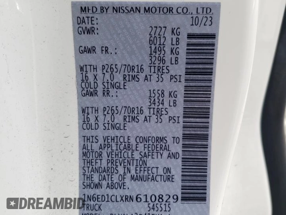 2024 Nissan Frontier S z VIN 1N6ED1CLXRN610829, wystawiony jako Copart lot #56381455 z przebiegiem 9 581 mil mil oraz Szkoda całkowita • Salvage title. Historia ofert i sprzedaży dostępna na DreamBid. Obrazek 12.