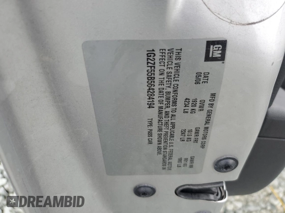 2006 Pontiac G6 1SV with VIN 1G2ZF55B564284194, listed as a Copart auction lot 59585605 with 234,121 mi miles and Salvage title. Bid and sale history available at DreamBid. Image 12.