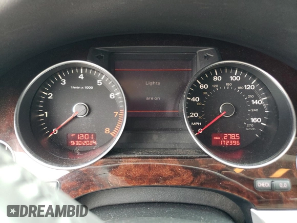 2009 Audi A8 L 4.2L with VIN WAUMV94E59N008542, listed as a Copart auction lot 79510954 with 172,396 mi miles and Salvage Title. Bid and sale history available at carsss.com. Image 9.