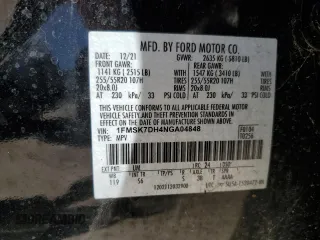 2022 Ford Explorer XLT с VIN 1FMSK7DH4NGA04848, выставлен на аукционе Copart как лот 49720905 с пробегом 50 849 миль миль и Списание • Salvage title. История ставок и продаж доступна на DreamBid. Изображение 13.