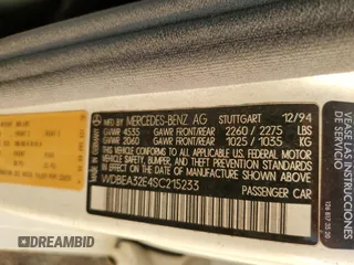 1995 Mercedes-Benz E Class with VIN WDBEA32E4SC215233, listed as a Copart auction lot 43661775 with 186,992 mi miles and Clean Title. Bid and sale history available at carsss.com. Image 12.