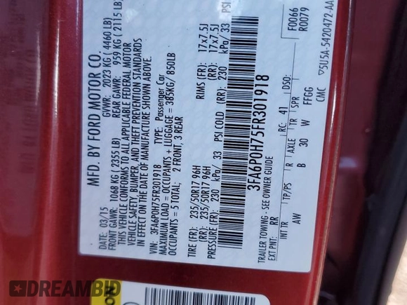 2015 Ford Fusion SE with VIN 3FA6P0H75FR301918, listed as a Copart auction lot 50901425 with 136,076 mi miles and Salvage Title. Bid and sale history available at carsss.com. Image 12.