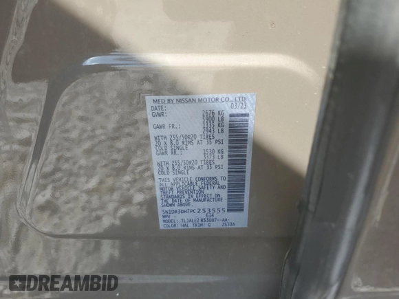 2023 Nissan Pathfinder Platinum with VIN 5N1DR3DH7PC253555, listed as a Copart auction lot 46438245 with 24,008 mi miles and Salvage title. Bid and sale history available at DreamBid. Image 13.