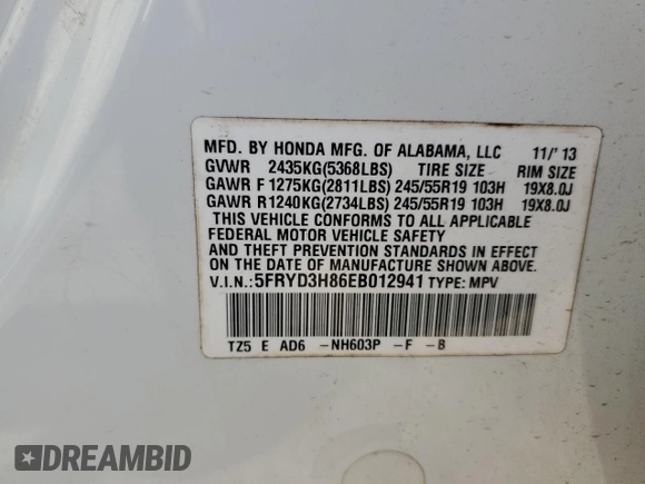 2014 Acura MDX Advance with VIN 5FRYD3H86EB012941, listed as a Copart auction lot 87821975 with 168,520 mi miles and Salvage title. Bid and sale history available at DreamBid. Image 16.