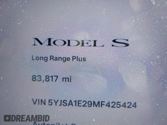 2021 Tesla Model S Long Range Plus с VIN 5YJSA1E29MF425424, выставлен на аукционе IAAI как лот 41745793 с пробегом 83 817 миль миль и . История ставок и продаж доступна на DreamBid. Изображение 15.