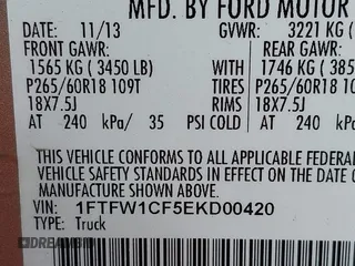 2014 Ford F-150 XL with VIN 1FTFW1CF5EKD00420, listed as a IAAI auction lot 41853974 with 160,472 mi miles and . Bid and sale history available at carsss.com. Image 9.