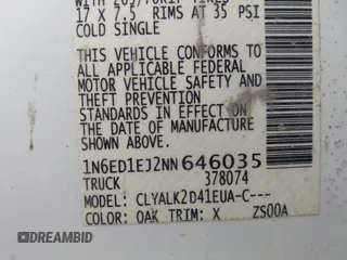 2022 Nissan Frontier SV z VIN 1N6ED1EJ2NN646035, wystawiony jako IAAI lot #41702459 z przebiegiem 93 030 mil mil oraz . Historia ofert i sprzedaży dostępna na DreamBid. Obrazek 9.