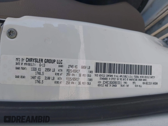 2013 Chrysler Town & Country Touring z VIN 2C4RC1BG0DR815311, wystawiony jako IAAI lot #42285071 z przebiegiem 204 666 mil mil oraz . Historia ofert i sprzedaży dostępna na DreamBid. Obrazek 9.