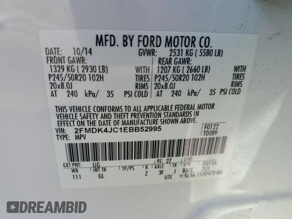 2014 Ford Edge SEL z VIN 2FMDK4JC1EBB52995, wystawiony jako Copart lot #51006875 z przebiegiem Nie podano mil oraz Szkody całkowita. Historia ofert i sprzedaży dostępna na DreamBid. Obrazek 13.