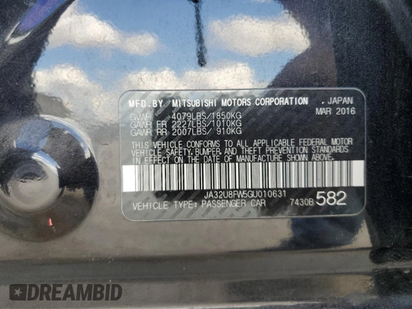 2016 Mitsubishi Lancer GT with VIN JA32U8FW5GU010631, listed as a Copart auction lot 71705094 with Not Provided miles and Salvage Title. Bid and sale history available at carsss.com. Image 13.