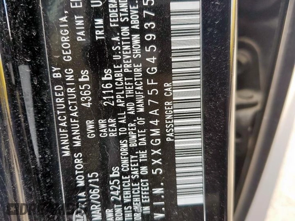 2015 Kia Optima LX with VIN 5XXGM4A75FG459375, listed as a Copart auction lot 64859905 with 156,421 mi miles and Salvage title. Bid and sale history available at DreamBid. Image 13.