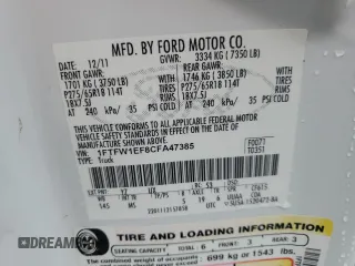 2012 Ford F-150 XL z VIN 1FTFW1EF8CFA47385, wystawiony jako Copart lot #54059614 z przebiegiem 95 599 mil mil oraz Szkoda całkowita • Salvage title. Historia ofert i sprzedaży dostępna na DreamBid. Obrazek 12.