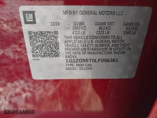 2020 Chevrolet Malibu RS with VIN 1G1ZG5ST0LF056361, listed as a IAAI auction lot 41812728 with 133,563 mi miles. Bid and sale history available at carsss.com. Image 9.