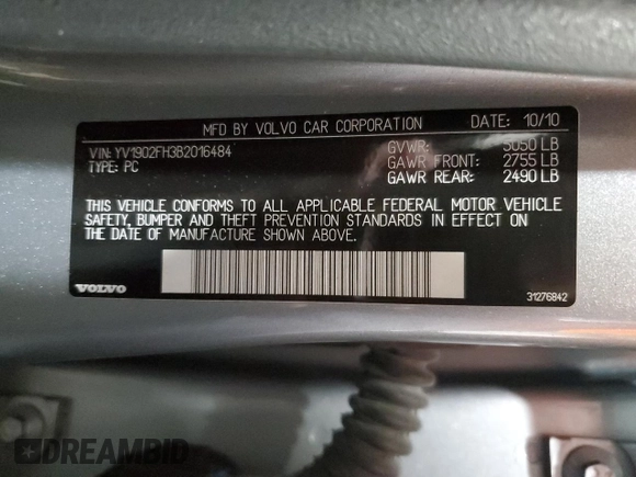 2011 Volvo S60 z VIN YV1902FH3B2016484, wystawiony jako Copart lot #48556415 z przebiegiem 42 003 mil mil oraz Szkoda całkowita • Salvage title. Historia ofert i sprzedaży dostępna na DreamBid. Obrazek 15.