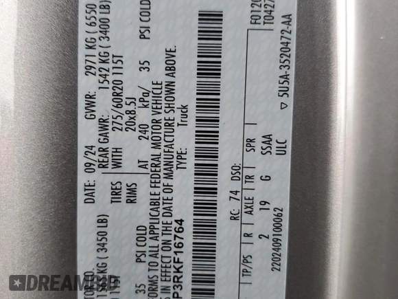2024 Ford F-150 с VIN 1FTEX2LP3RKF16764, выставлен на аукционе Copart как лот 82825084 с пробегом Не указан миль и Списание • Salvage title. История ставок и продаж доступна на DreamBid. Изображение 12.