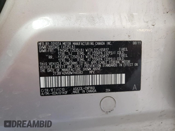 2011 Toyota RAV4 with VIN 2T3BF4DV6BW146583, listed as a Copart auction lot 53348525 with 75,429 mi miles and Salvage Title. Bid and sale history available at carsss.com. Image 14.