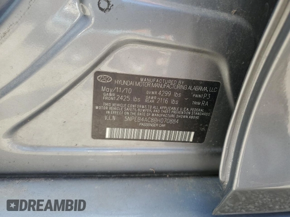 2011 Hyundai Sonata GLS z VIN 5NPEB4AC8BH070884, wystawiony jako Copart lot #61948355 z przebiegiem Nie podano mil oraz Szkoda całkowita • Salvage title. Historia ofert i sprzedaży dostępna na DreamBid. Obrazek 12.