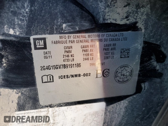 2011 Buick Regal CXL Turbo TO7 с VIN 2G4G15GV7B9191186, выставлен на аукционе Copart как лот 88681175 с пробегом 198 180 миль миль и Списание • Salvage title. История ставок и продаж доступна на DreamBid. Изображение 14.