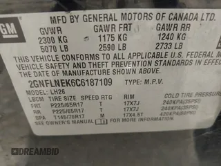 2012 Chevrolet Equinox LT w/2LT with VIN 2GNFLNEK6C6187109, listed as a IAAI auction lot 41952322 with 190,433 mi miles. Bid and sale history available at carsss.com. Image 9.