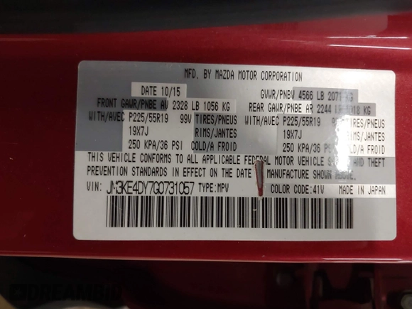 2016 Mazda CX-5 Grand Touring with VIN JM3KE4DY7G0731057, listed as a IAAI auction lot 41118072 with 134,107 mi miles and . Bid and sale history available at carsss.com. Image 9.