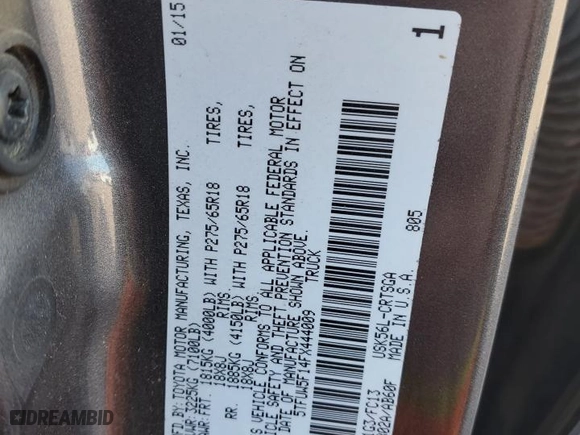 2015 Toyota Tundra 4WD Truck SR with VIN 5TFUW5F14FX444009, listed as a Copart auction lot 86747114 with 174,456 mi miles and Salvage Title. Bid and sale history available at carsss.com. Image 14.