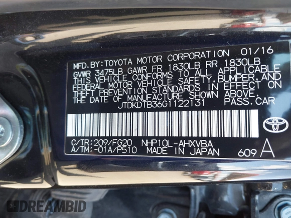 2016 Toyota Prius One z VIN JTDKDTB36G1122131, wystawiony jako IAAI lot #42030173 z przebiegiem 82 862 mil mil oraz . Historia ofert i sprzedaży dostępna na DreamBid. Obrazek 9.