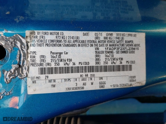 2015 Ford Focus SE with VIN 1FADP3F2XFL239415, listed as a Copart auction lot 51233525 with 91,466 mi miles and Salvage Title. Bid and sale history available at carsss.com. Image 13.