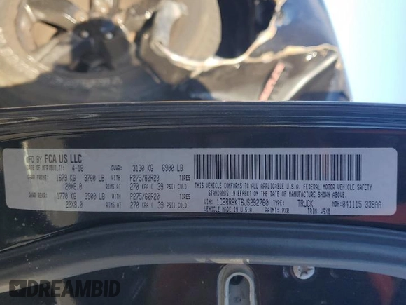 2018 Ram 1500 Tradesman with VIN 1C6RR6KT6JS292760, listed as a Copart auction lot 84834094 with 80,143 mi miles and Salvage title. Bid and sale history available at DreamBid. Image 14.